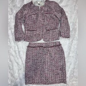 White House Black Market Pink Tweed Blazer and Skirt Set